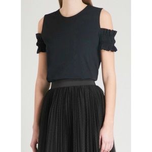 Maje Black Trina Cold-shoulder Ruffled Cotton-jersey Top